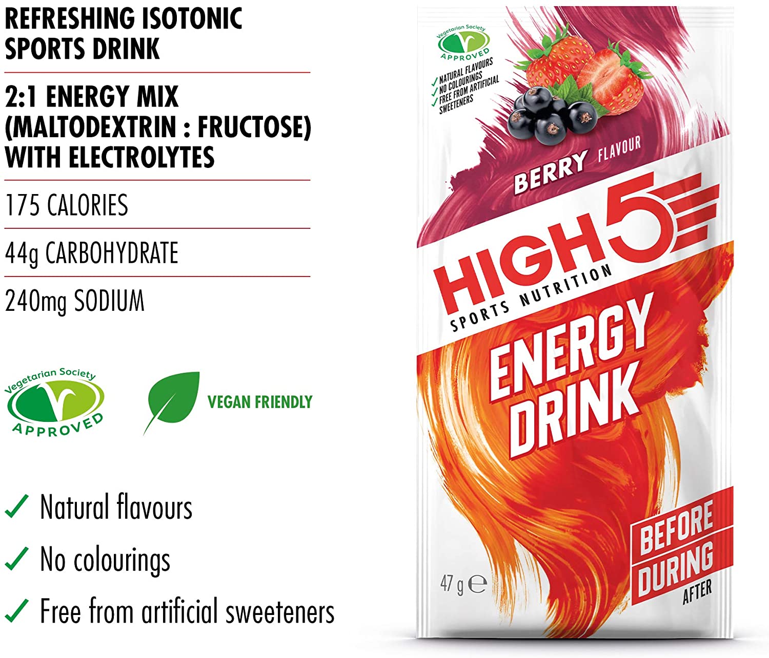 High 5 Sports Nutrition Energy Hydration Drink Berry Flavour 47 g ...